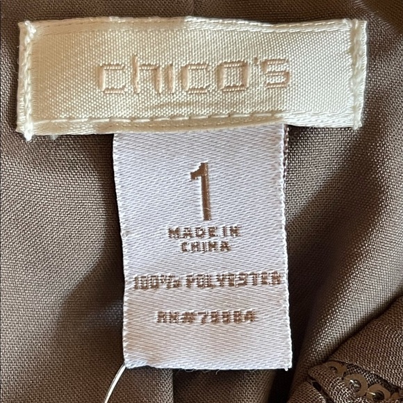 NWT ($159) Chico's Blazer Jacket Coat Taupe Rose Sequin, Sz 1 (M/8) - Picture 3 of 14